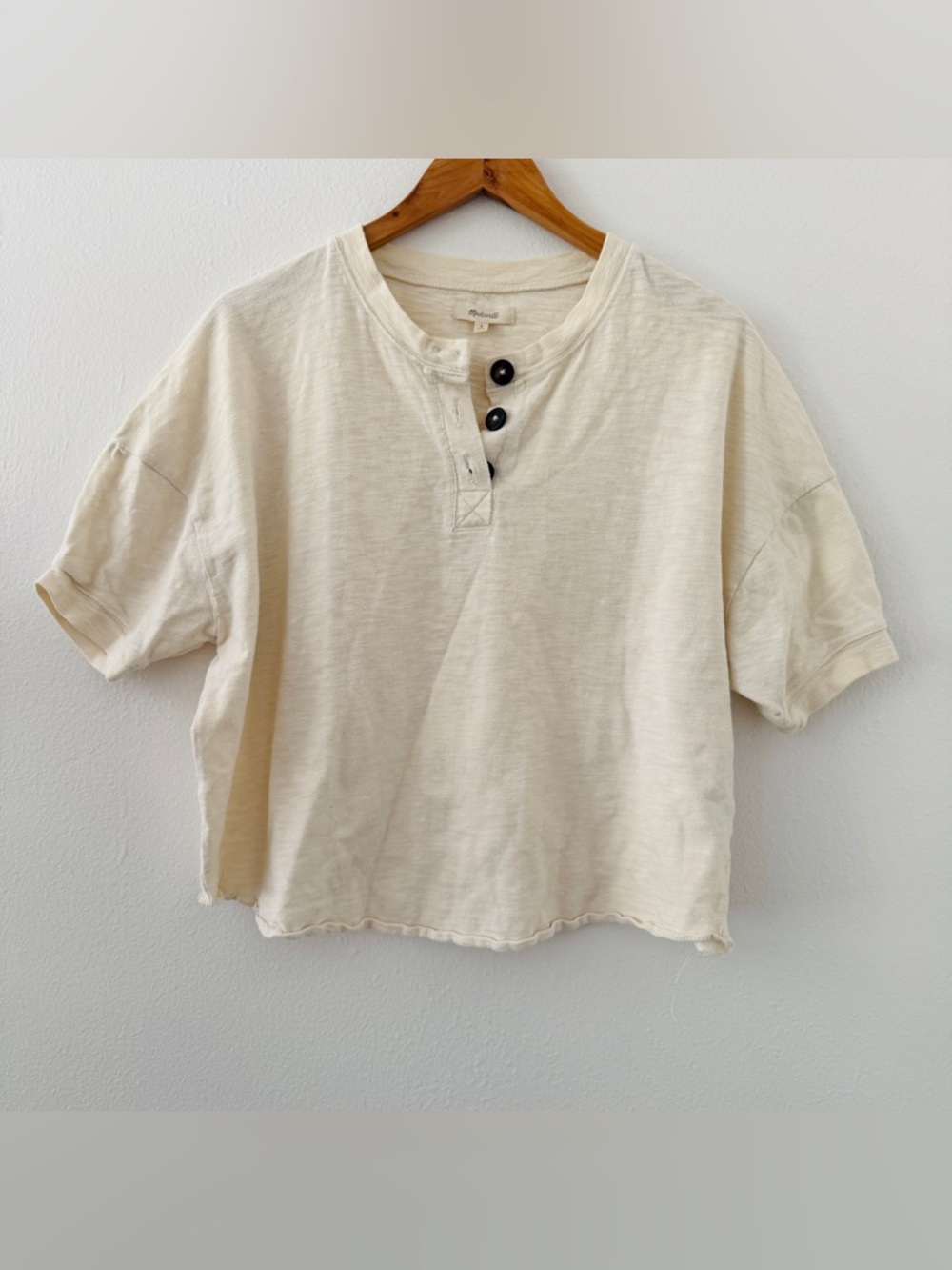 Madewell Raw Edge Henley Tee - Cream - Picture 2 of 4